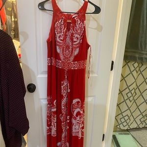 Red and white maxi dress